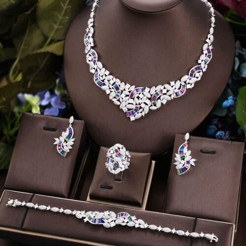 Jankelly Gold-Color 4pcs Bridal Zirconia Jewelry Sets For Women Party, Luxury Dubai Nigeria CZ Crystal Wedding Jewelry Sets