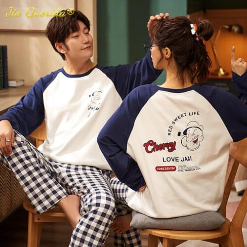 Couple Pajamas New Fashion Mens Womens Loungewear Cotton Sleepwear Spring Autumn Long Sleeve Cartoon Printing Couples Nightwear