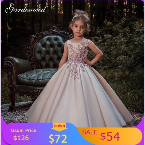 Girls Flower Emboridery Puffy Girl Party Dress Kids Simple Aline Communion Dress 2020 Elegant Backless Flower Girl Dresses