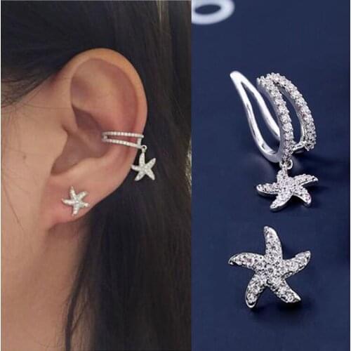 AAA Luxury Full Pave Premium Zircon Starfish Earrings Prevent Allergy No Ear Holes Ear Clip Earrings for Women
