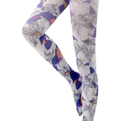 RUIN Womens Tights Womens Pantyhose White pantyhose Blue Bird Printed Girls tights