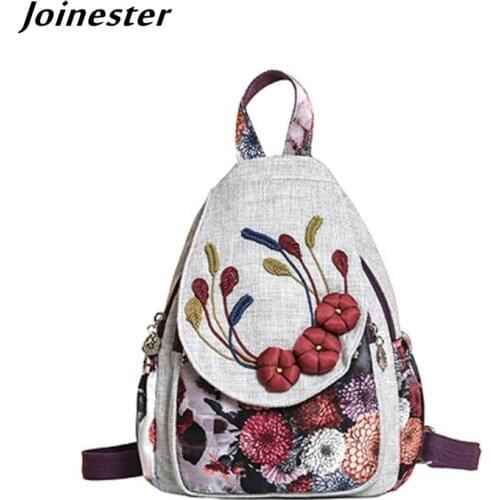 Ethnic Retro Cotton Linen Women Backpack Female Applique All Purpose Rucksacks Lightweight Travel Bags for Girls Schoolbag