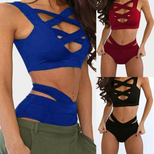 USA 2Pcs Womens Swimsuit Bandage Bikini Push-up Padded Bra Bathing Swimwear