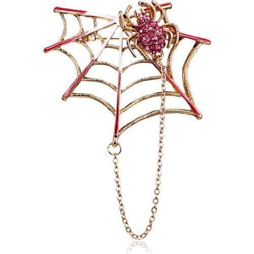 Rhinestone Black Pink Spider Cobweb Brooch Women Men Suits Brooches Pin Halloween Decorate Accessories Fashion Jewelry