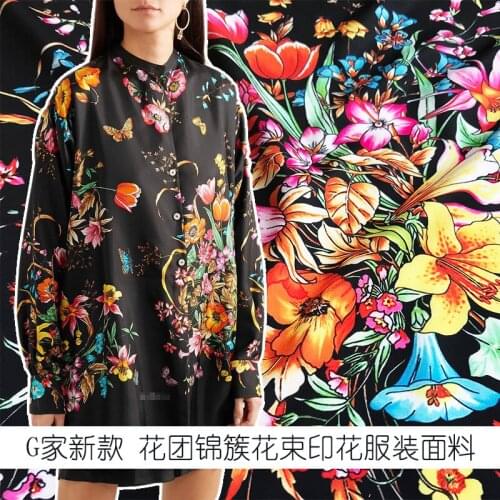 Fashion week stretch satin fabric summer brand digital printing fabric satin dress handmade DIY fabric wholesale cloth