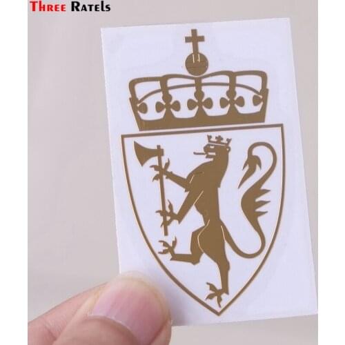 Three Ratels MT-053# 60*35mm 1-2 Pieces The Norway Coat Of Arms Metal Golden Nickel Car Sticker Auto Stickers