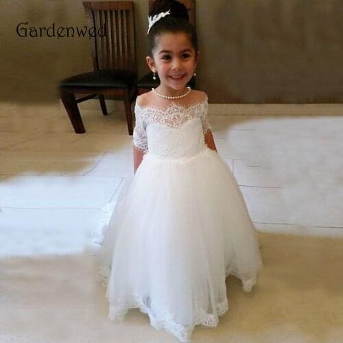Gardenwed 2020 First Communion Dresses for Girls vestidos de comunion Off Shoulder Lace Sleeves Tulle Pageant Dresses for Girls