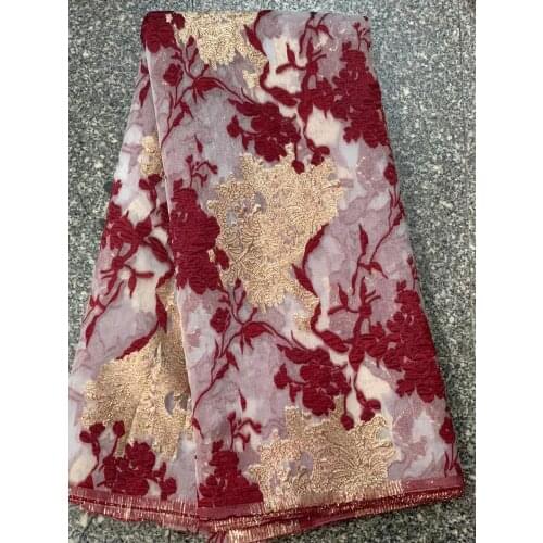 Wine Latest Design Brocade Jacquard Lace Fabric French Lace Fabric High Quality African Nigerian Lace Fabric For Party Dress Sew