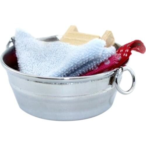 Minatures Vintage Dollhouse Clothes Washing Bucket Tub 1:6 Laundry Tools