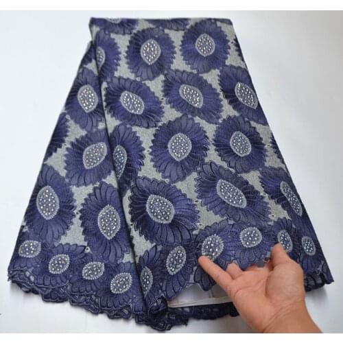 High quality African 100% Cotton Lace Fabric Latest Swiss Voile Lace In Switzerland With Stones For Wedding Dress 5 Yards R2-5D4