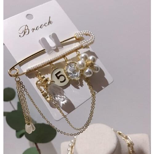 Luxury Flower 5 Word Crystal Brooch Brooch Accessories Womens Party Pearl Chain Tassel Brooches Accessories