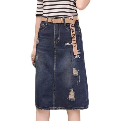 Women Denim Skirt 2020 Spring and Summer Clothing Korean Vintage Hole Sexy Jeans Skirt Plus Size Womens Basic Office Skirt J199
