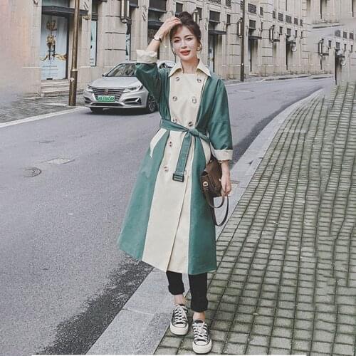 Womens Windbreaker Stitching Long Spring Autumn Korean Loose Trench Coat Female Fashion Ladies Cloak Double Breasted New Jacket