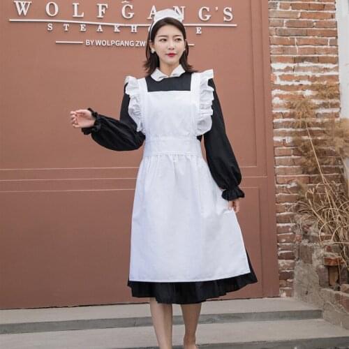 Women Sexy Apron Plain White Cotton Japanese Elegant Ruffled Waitress Cosplay Avental de Cozinha Apron