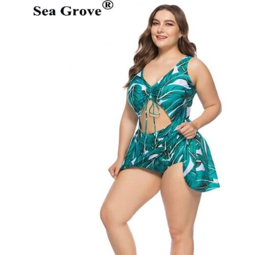 Plus Size Swimsuit With Skirt Floral Skirted Push Up Top High Waisted Large Size Bathing Suits Women one piece swimsuit women