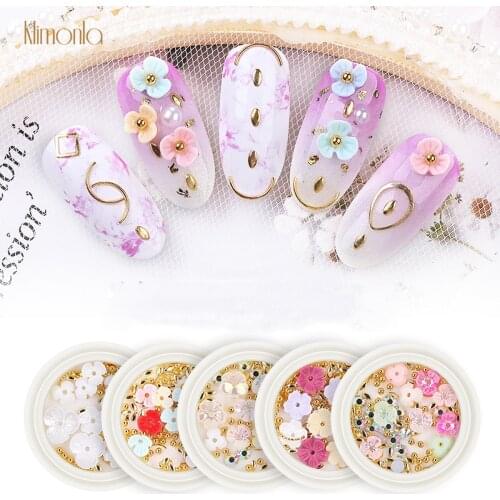1box Mixed Styles Shell Flower Nail Gold Rivets Beads DIY Manicure Tools Nail Stickers Art Rhinestones Decoration Accessories