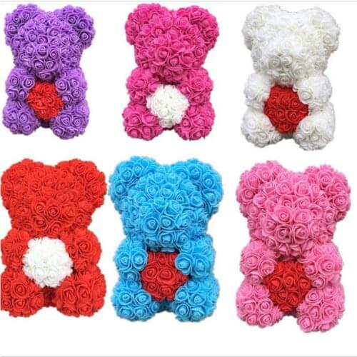 1PC 25cm Rose Bear Heart Artificial Flower Rose Teddy Bear Valentines Day Wedding Birthday Christmas Gift For Women Girls Kids
