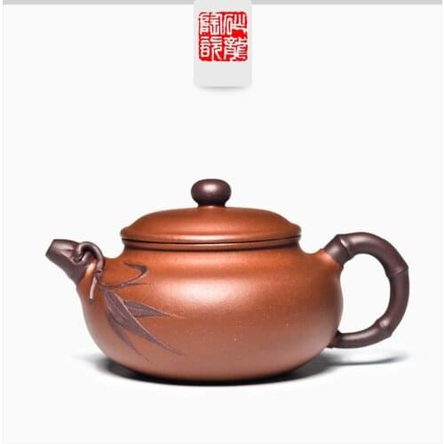 245ml Yixing original mine famous handmade bamboo antique tea pot Kung Fu tea kettle gift set tea table decoration custom teapot