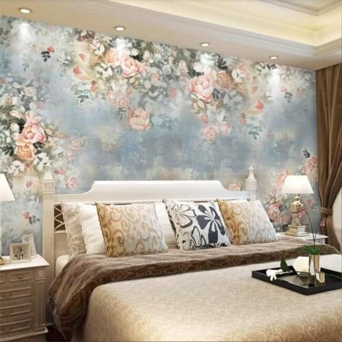 Beibehang Custom 3d wallpaper vintage rose flower background wall Nordic vintage American hand painted floral 3d papel de parede