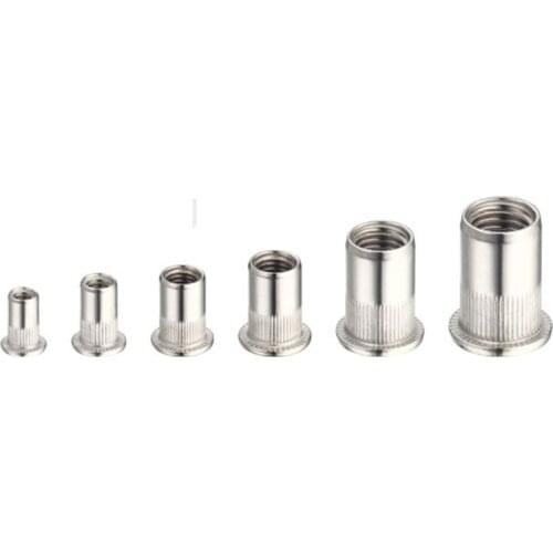 50pcs/lot Stainless steel through hole flat head rivet nut round riveted nuts with knurling M3x9 M4x11 M5x13 M6x15