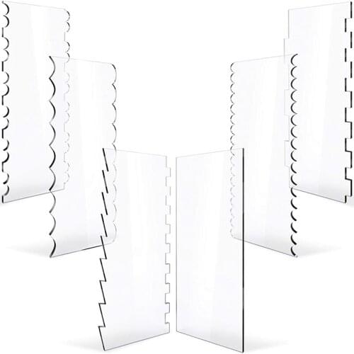 6 Pack Clear Acrylic Cake Scraper Decorating Comb Set Kitchen Baking Tools Pastry Cutter Cake Edge Smoother Scraper 11 Pattern