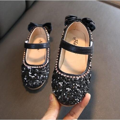 Brand Children Girls Princess Dance Leather shoes girls Cute Crystal Bowknot Pearl Single Shoes Kids Casual bling Bow Shoes