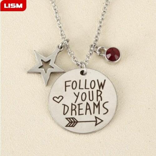 Stainless Steel Silver Color Chain Necklace Fllow Your Dreams DIY Stainless Steel Gold Pendant Great gift for Birthday