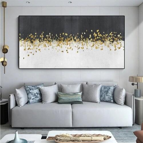 Black and White Canvas Painting Abstract Gold Leaf Embellishment Wall Art Posters and Prints Pictures on Nordic Home Decor