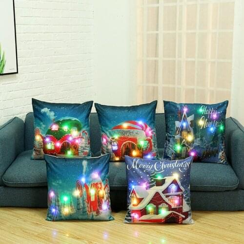 C07046 Colorful LED Snowhouse Prints Throw Pillow Covers Christmas Scene Printed Cushion Case Home Decorative Pillows For Sofa