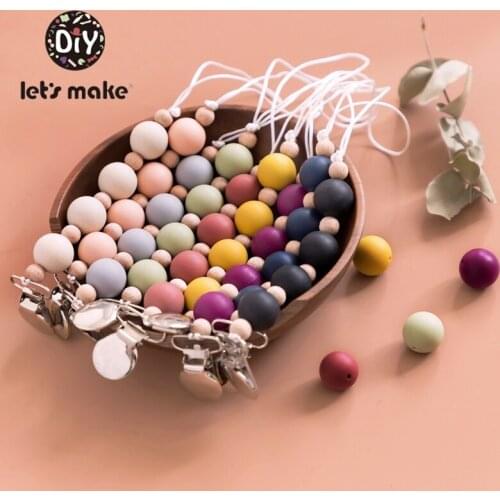 Lets Make 1set/9pc Holder For Nipples Personalized Food Grade Silicone Beads Tiny Rod Metal Pacifier Clips Baby Pacifier Chain