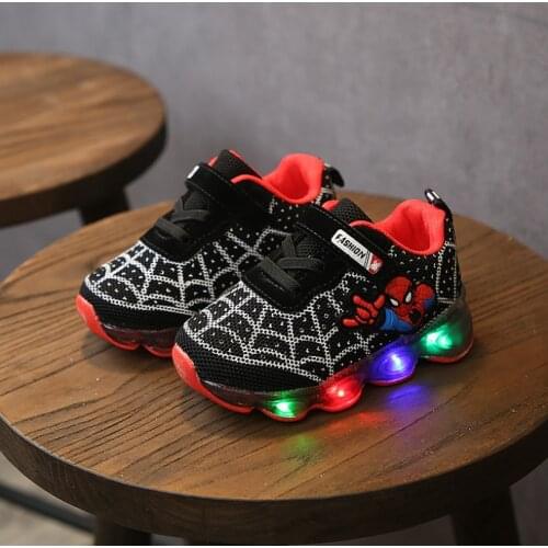 New Spiderman Children Luminous Shoes For Boys Gilrs LED Lighted Soft Spring Autumn Baby Kids Sneakers Infant Tennis Breathable