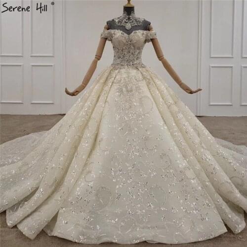 Dubai Champagne Luxury High-end Wedding Dresses 2020 Sleeveless Diamond Beading Bridal Gowns Serene Hill HX0053 Custom Made