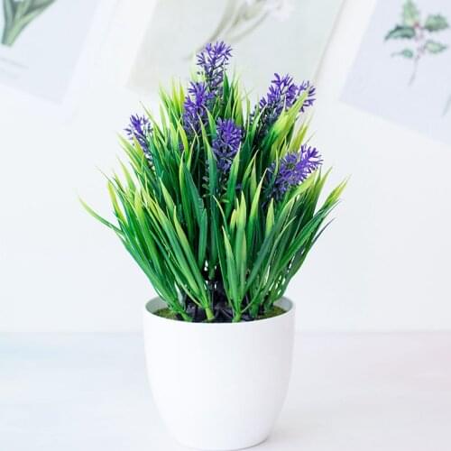 22x24cm Artificial Green Grass Potted Plants Bonsai Home Garden Ornament Fake Plants Wedding Party Decor Lavender Flower Bonsai
