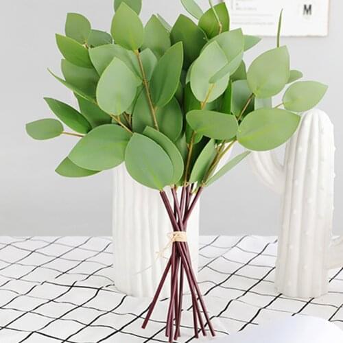 8Pcs Artificial Plants Bouquet Green Simulation Leaves Large Eucalyptus Leaf Plants Wedding Fake Plants Home Garden Party Decor
