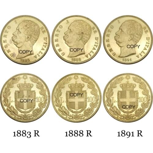 Italy 100 Lire Umberto I 1883 R 1888 R 1891 R 3pcs a Package Sold Brass Metal Copy Coins