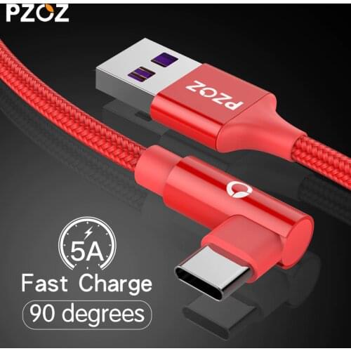 PZOZ 5A USB Type C 90 Degree usb c cable Fast Charging usb-c data Type-c Charger cord 1.5m For Huawei P10 P9 Mate 20 Pro xiaomi