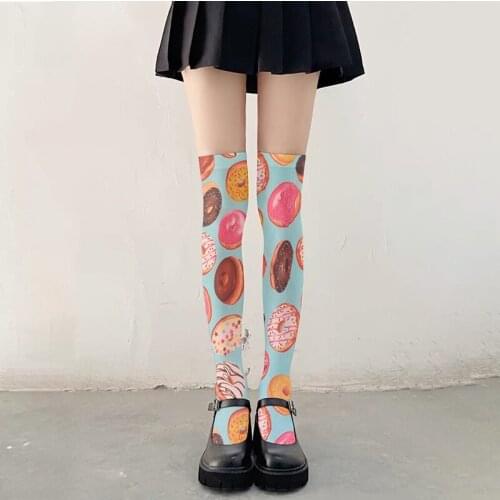 Ladies Over The Knee Socks Women Stockings Cute Thigh High Mixed Colored Rainbow 3D Printed Long Stockings For Girls 5SW36