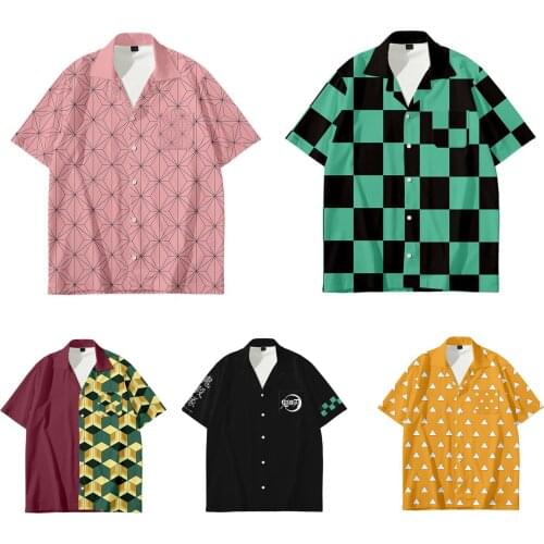 2021 Summer Hot Selling Anime Demon Slayer Cosplay Shirts for Adult Kids Couple Clothes Summer Vacation Beach Uniform