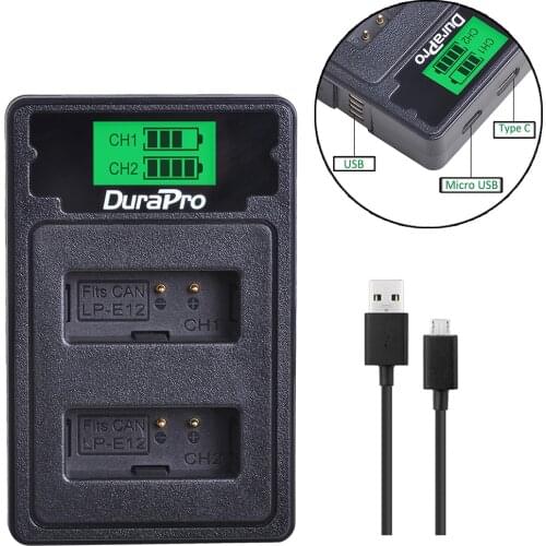 LP-E12 LP E12 LCD USB Dual Battery Charger with Type C for Canon LP-E12 Battery for Canon EOS M 100D Kiss X7 Rebel SL1 camera