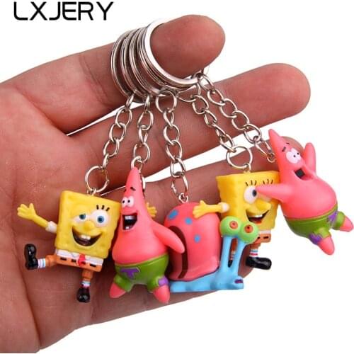 LXJERY 5 Styles Cartoon Spong Characters KeyChain Women Lovely Key Chain Bag Pendant Key Ring For Women Kids Girls Toy Gift