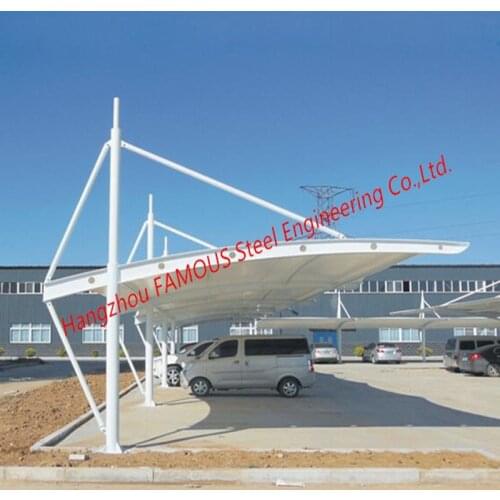 Metal Tensile Membrane Roofing Shed PVDF Sail Material Steel Sembrane Structure Car Parking Prefab Garage