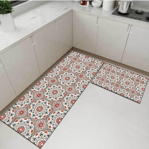 Fashion ethnic flower orange grey kitchen mat into doormat non slip mat bedroom bedside blanket