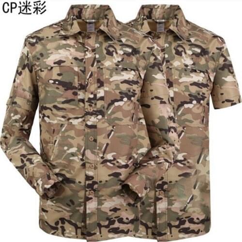 Summer Men Sleeve Detachable Short Long shirts Tactical Military Quick Drying Camouflage Outdoors Army Camouflage Sport Tops