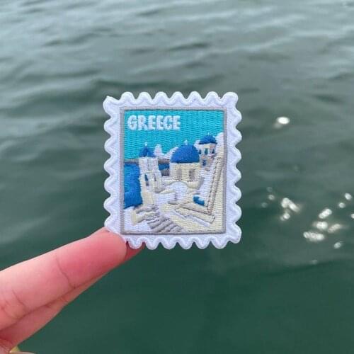 Greece Patch Embroidery Santorini Ocean Designs Iron on for Clothing Traveler Places Beautiful Accessories Collector Stickers