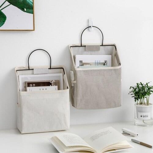 Wall Hanging Storage Bag with Side Pocket Dormitory Over The Door Canvas Bedside Organizer Pockets with Frame