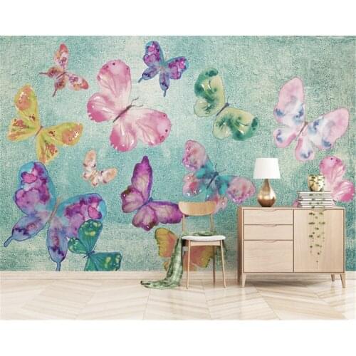 Beibehang Custom size wallpaper Nordic nostalgic butterfly flying bedroom childrens room decoration Papel de Pared 3D wallpaper