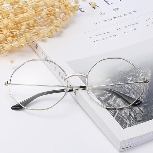 Fashion Metal Round Glasses Frame Women Brand Designer Polygon Eyewear Transparent Clear Lens Optical Eyeglasses Decoration