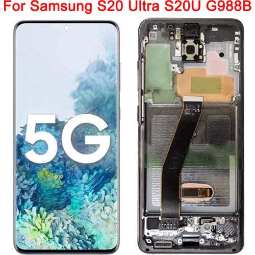 Original S20U 5G LCD For Samsung Galaxy S20 Ultra Display With Frame 6.9 Inch G988B/DS G988B G988F LCD Touch Screen Digitizer