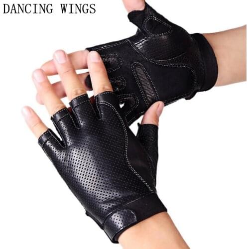 Sports Half Finger Gloves Men Genuine Leather for Motocycle fingerless Military breathable Tactical Gloves black