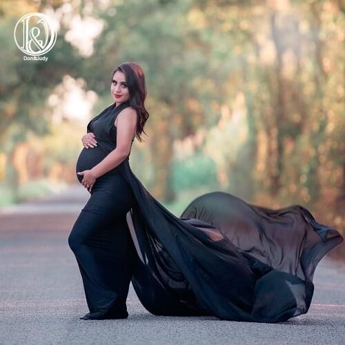 Don&Judy V-neck Long Train Gown Maternity Photography Prop Maternity Dresses For Photo Shoot Pregnancy Dress Photography Props